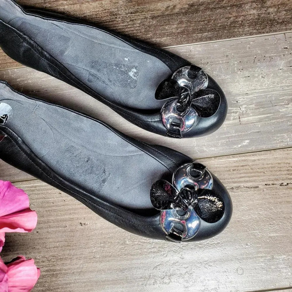 Stuart Weitzman Black Ballet Slip on Leather Flats Round Toe Women's Size 7.5M - Picture 4 of 12